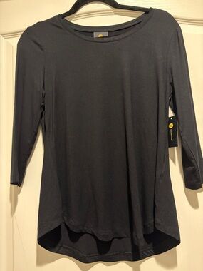 JM Collection Black 3/4 Sleeve Scoop Neck Top